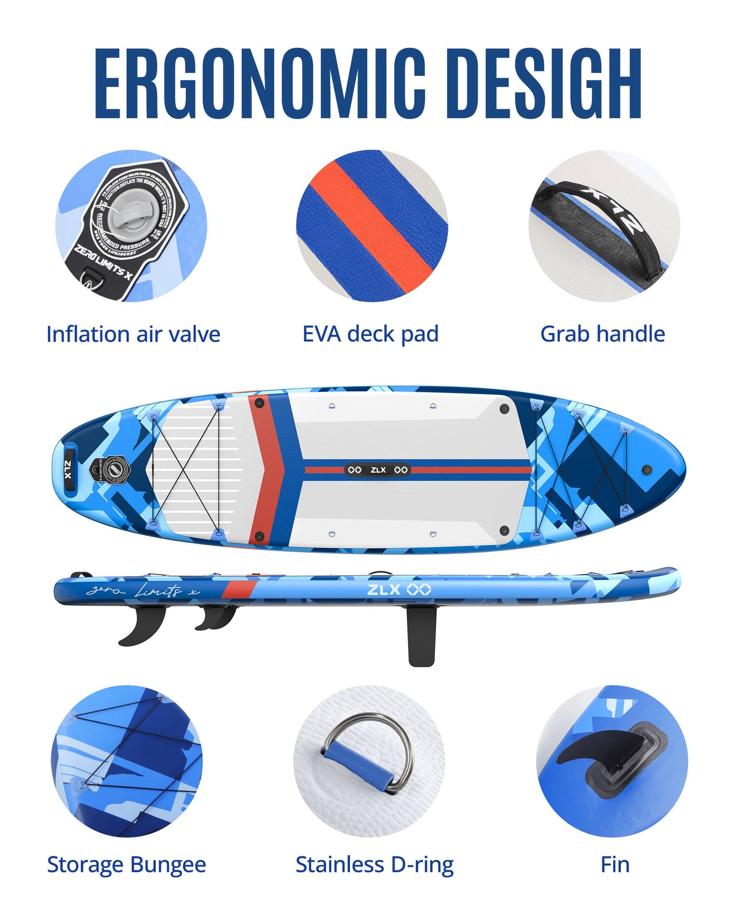 11’6’’ Blue-Inflatable Stand Up Paddle Board with SUP Accessories-04A