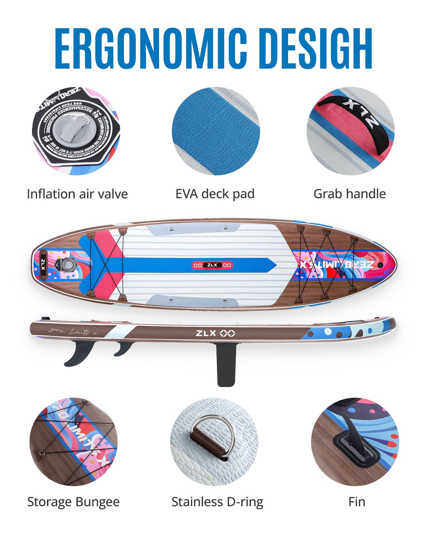 10’6’’ - Blue Inflatable Stand Up Paddle Board with SUP Accessories - 05A