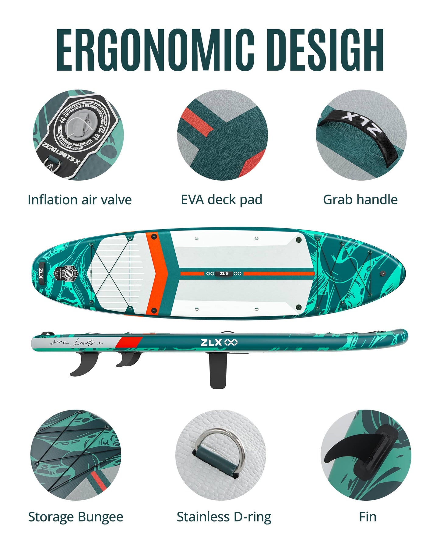 11’6’’ Green-Inflatable Stand Up Paddle Board with SUP Accessories-01A