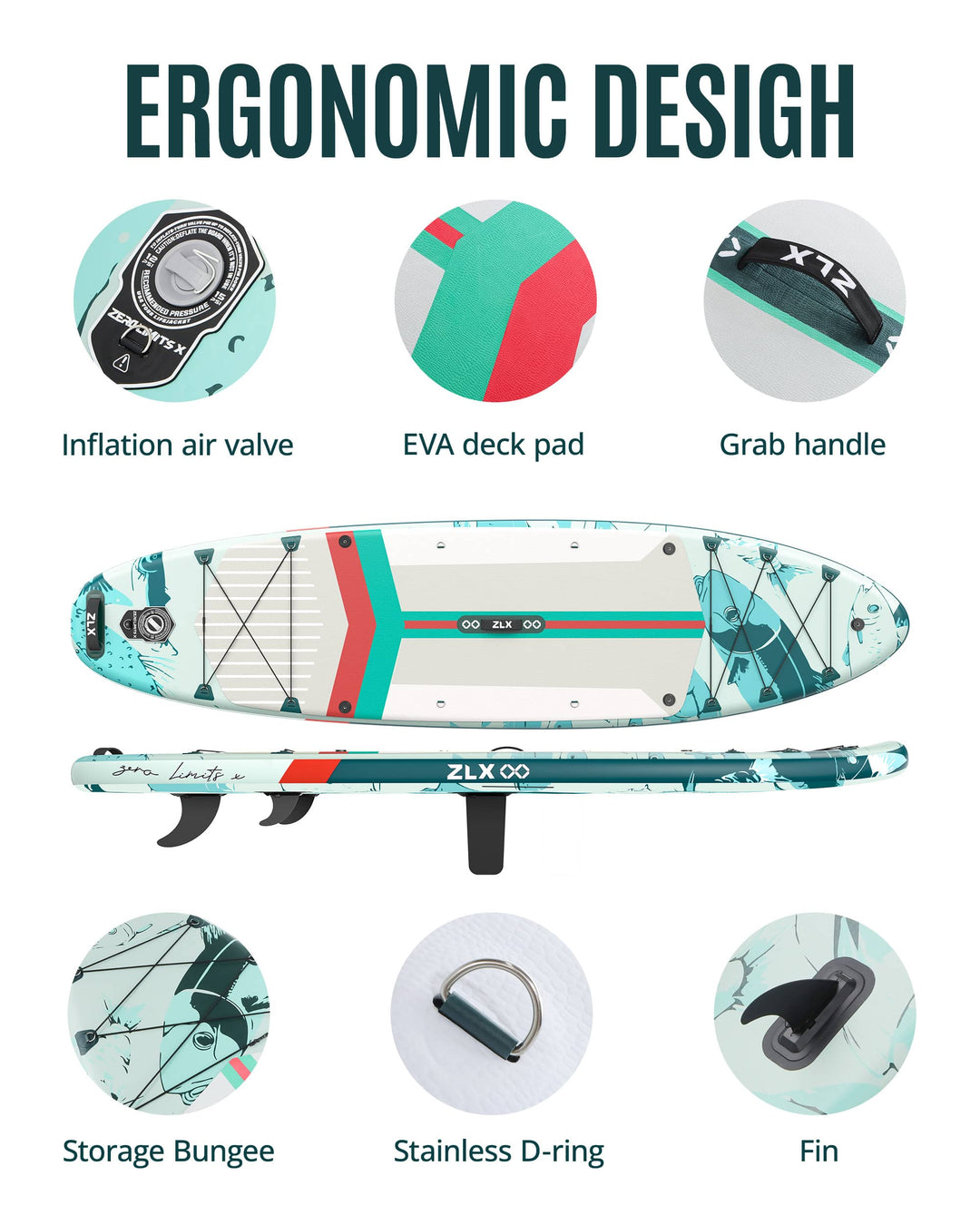 11’6’’ Light Green-Inflatable Stand Up Paddle Board with SUP Accessori ...