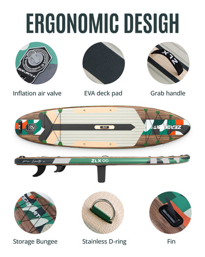 10’6’’ - Green Inflatable Stand Up Paddle Board with SUP Accessories - 01A