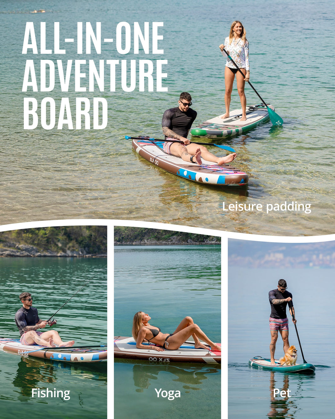 ZLX Inflatable Stand Up Paddle Board, 10'6" SUP Non-Slip Stable Deck Pad, Unique Center Fin, Premium Accessories, Paddleboard for Adults, Beginners, All Skill Levels