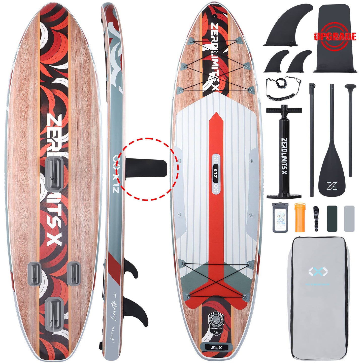 10’6’’ - Red Inflatable Stand Up Paddle Board with SUP Accessories - 04A